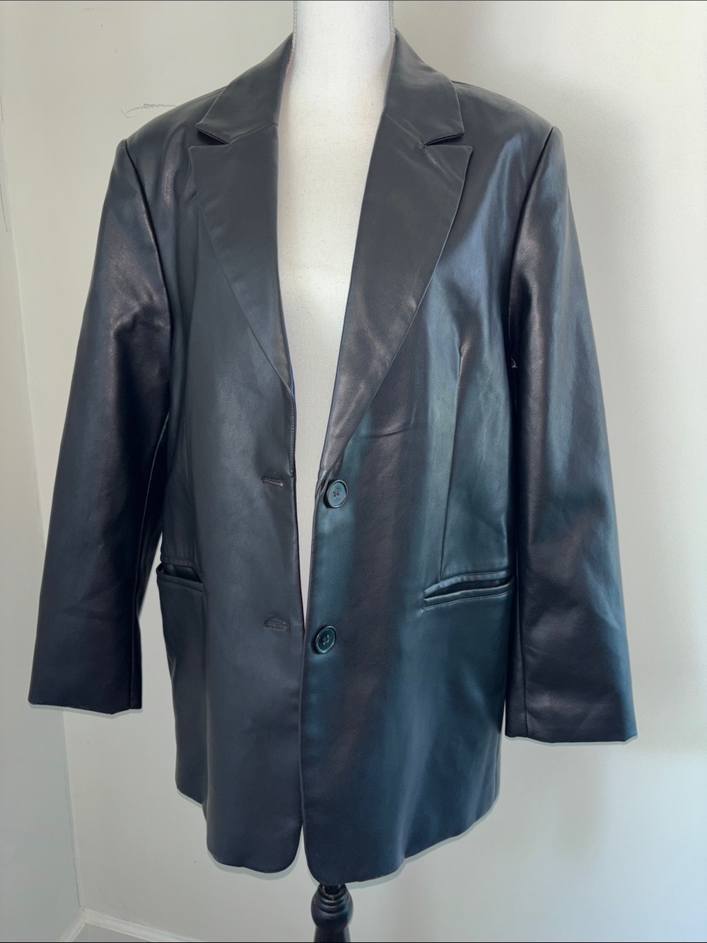 NWT Rebecca Minkoff Black Faux Leather Blazer Jacket, sz L